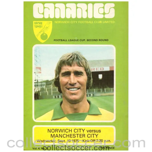 1975 Norwich v Manchester City League Cup Football Programme - Collect Soccer