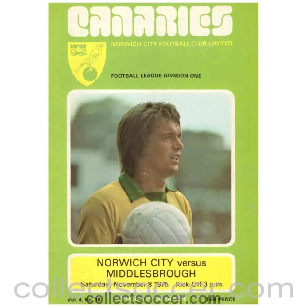 1975 Norwich v Middlesborough Football Programme - Collect Soccer