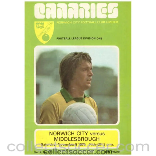 1975 Norwich v Middlesborough Football Programme - Collect Soccer