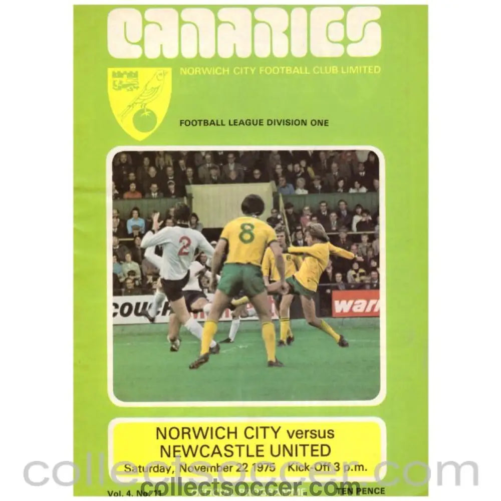 1975 Norwich v Newcastle United Football Programme - Collect Soccer