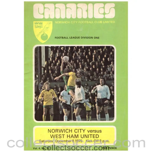 1975 Norwich v West Ham United Football Programme - Collect Soccer