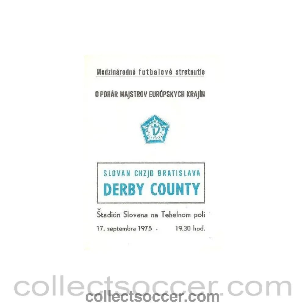1975 - Slovan, Bratislava v Derby County official programme 17/09/1975 - Collect Soccer