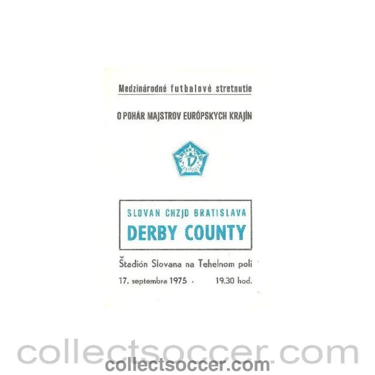 1975 - Slovan, Bratislava v Derby County official programme 17/09/1975 - Collect Soccer