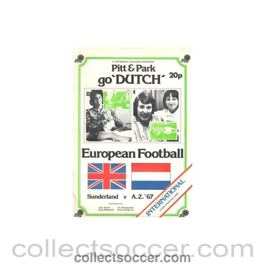 1975 - Sunderland v A.Z.'67 Holland official programme 24/11/1975 Ritchie Pitt and Bobby Park Benefit Match - Collect Soccer