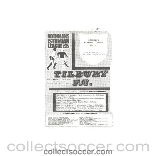 1975 - Tilbury v Finchley official programme 18/11/1975 - Collect Soccer
