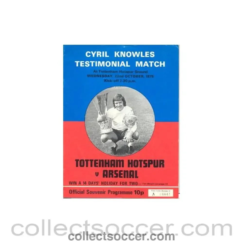 1975 - Tottenham Hotspur v Arsenal official programme 22/10/1975 Cyril Knowles Testiatch - Collect Soccer