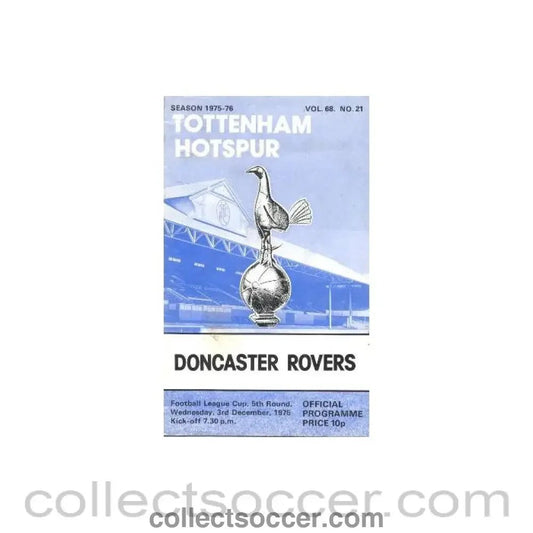 1975 - Tottenham Hotspur v Doncaster Rovers official programme 03/12/1975 - Collect Soccer