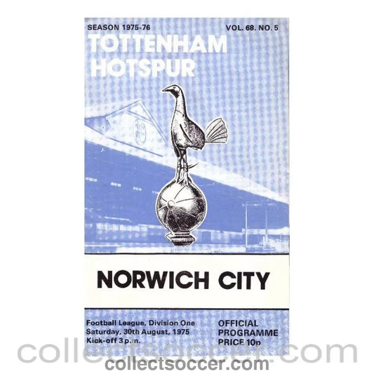 1975 Tottenham Hotspur v Norwich City Official Programme - Collect Soccer