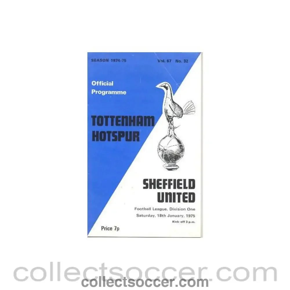 1975 - Tottenham Hotspur v Sheffield United official programme 18/01/1975 Football League - Collect Soccer