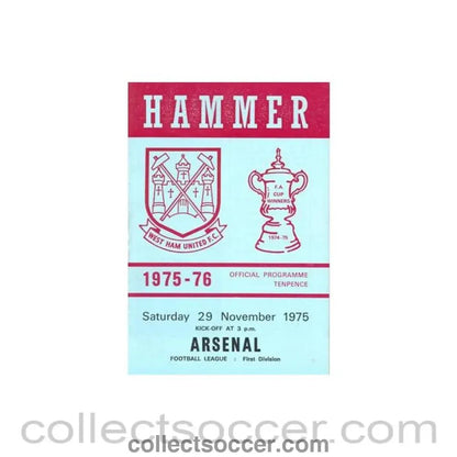 1975 - West Ham United v Arsenal official programme 29/11/1975 Football League - Collect Soccer