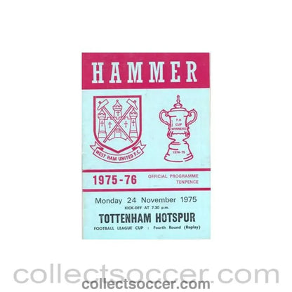 1975 - West Ham United v Tottenham Hotspur official programme 24/11/1975 Football League - Collect Soccer