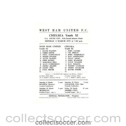 1975 - West Ham United vChelsea official programme 03/03/1975 - Collect Soccer
