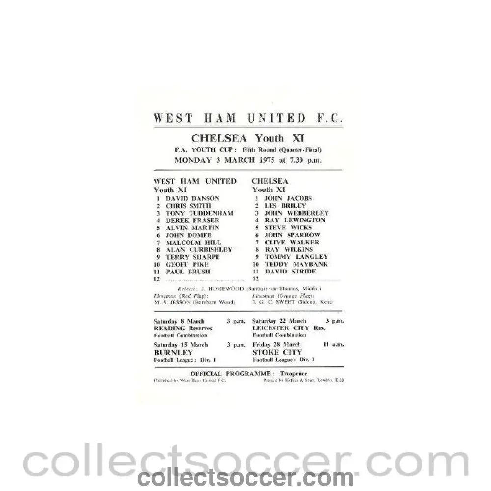 1975 - West Ham United vChelsea official programme 03/03/1975 - Collect Soccer