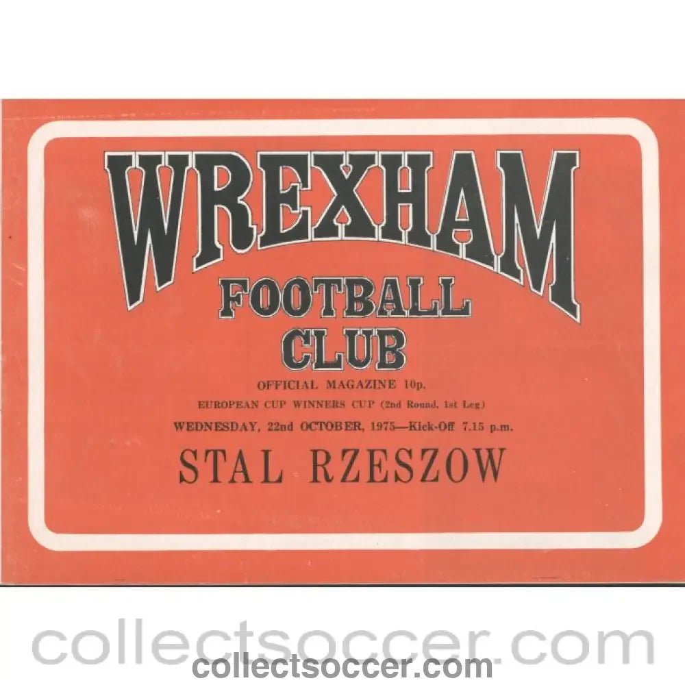 1975 - Wrexham v Stal Rzeszow Cup Winners Cup 2nd Round 1st Leg Official Football Programme - Collect Soccer