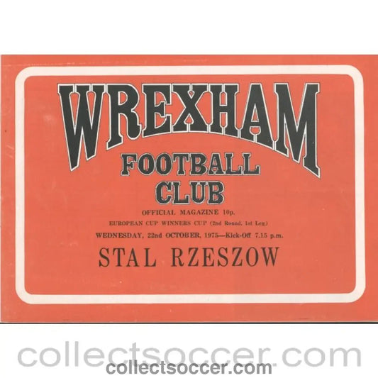 1975 - Wrexham v Stal Rzeszow Cup Winners Cup 2nd Round 1st Leg Official Football Programme - Collect Soccer