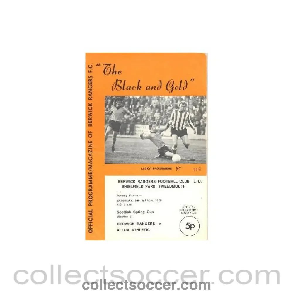 1976 - Berwick Rangers v Alloa Athletic official programme 20/03/1976 Scottish Spring Cup - Collect Soccer