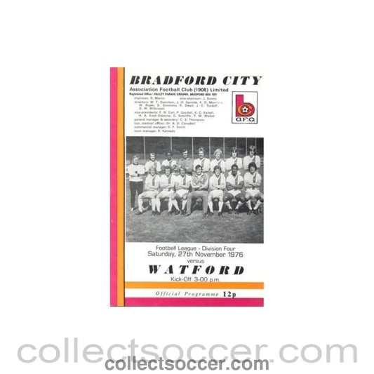 1976 - Bradford City v Watford official programme 27/11/1976 Football League