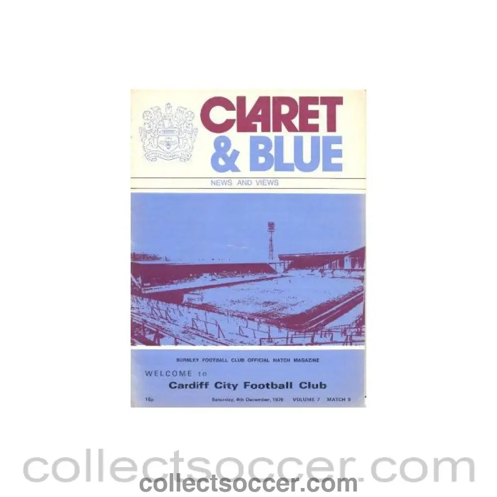 1976 - Burnley v Cardiff City official programme 04/12/1976