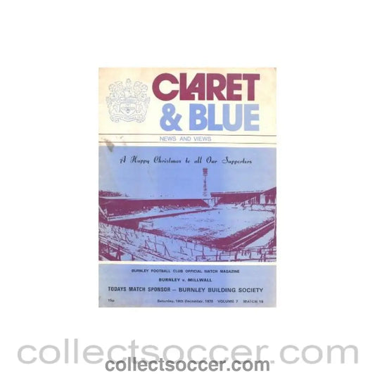 1976 - Burnley v Millwall official programme 18/12/1976
