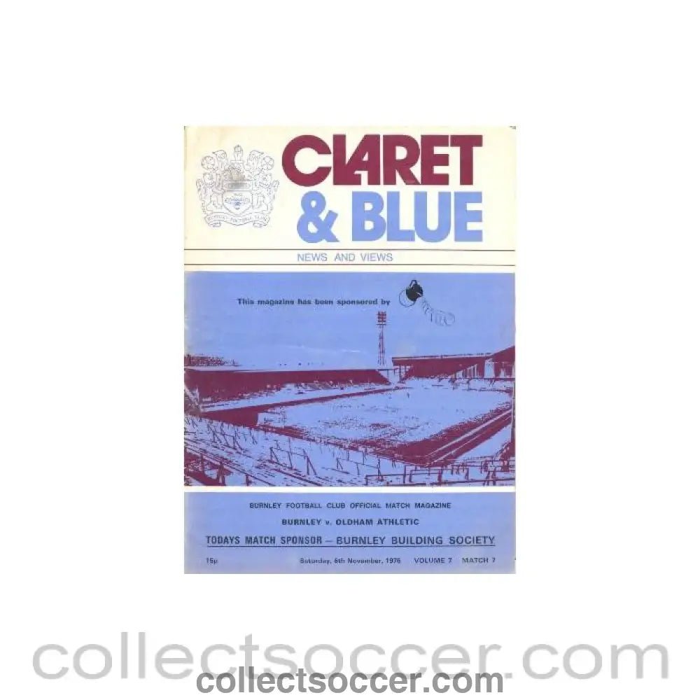 1976 - Burnley v Oldham Athletic official programme 06/11/1976 - Collect Soccer