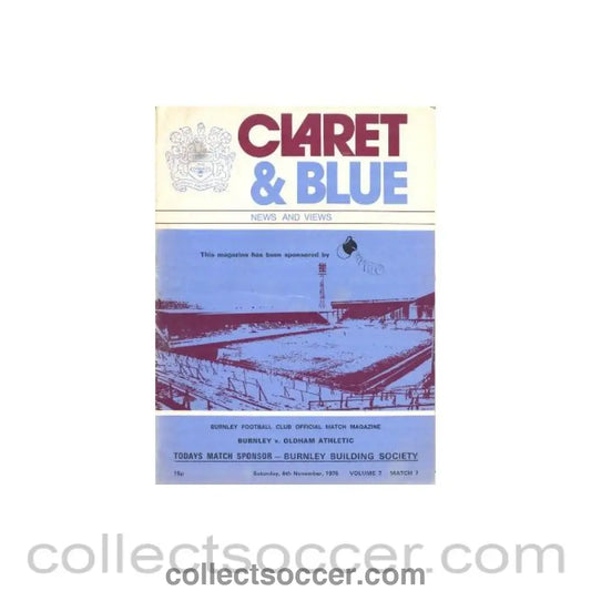 1976 - Burnley v Oldham Athletic official programme 06/11/1976