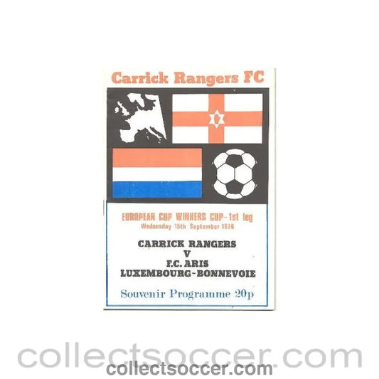 1976 Carrick Rangers v Aris Luxembourg-Bonnevoie official programme 15/09/1976 European Cup Winners Cup