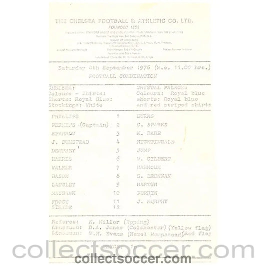 1976 Chelsea Reserves v Crystal Palace Reserves football programme - Collect Soccer