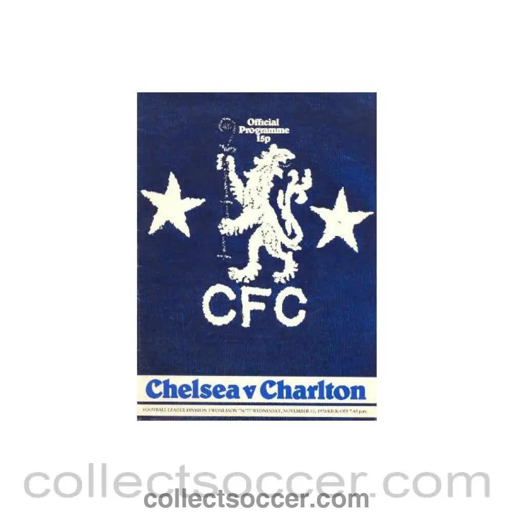 1976 - Chelsea v Charlton Athletic official programme 10/11/1976
