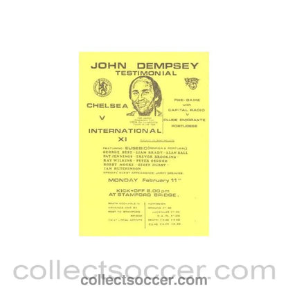 1976 - Chelsea v International XI and pre - game Capital Radio v Clube Emigrante Portugese official programme probably of season 1976 - 77 John Dempsey testimonial match - Collect Soccer