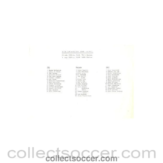 1976 - Chelsea v OIS 29/07/1976 and Chelsea v GAIS 01/08/1976 official teamsheet Sir Stanley Cup 1976 - Collect Soccer