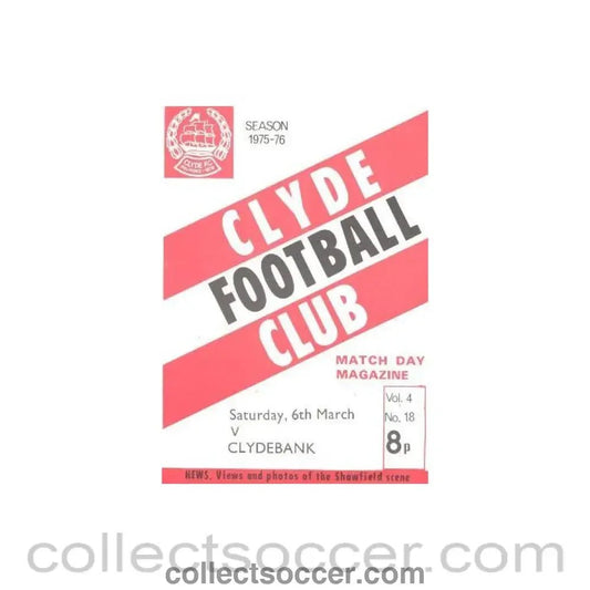 1976 - Clyde v Clydebank official programme 06/03/1976 Scottish Spring Cup - Collect Soccer