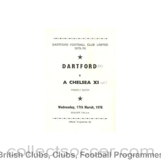 1976 - Dartford vChelsea XI official programme 17/03/1976