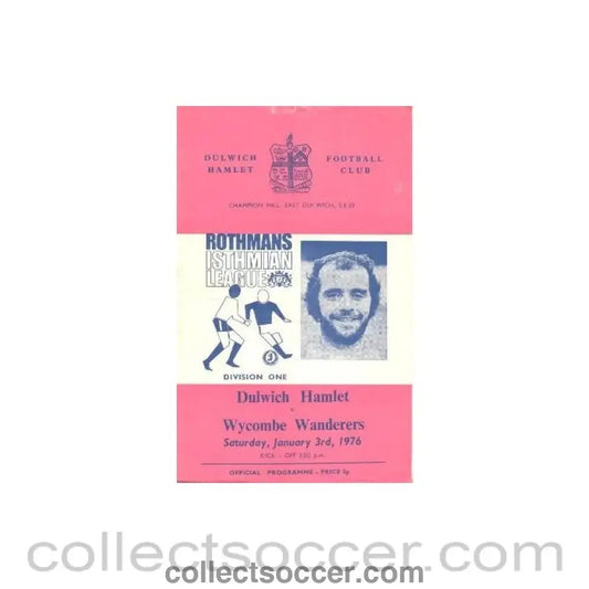 1976 - Dulwich Hamlet v Wycomb Wanderes official programme 03/01/1976 - Collect Soccer