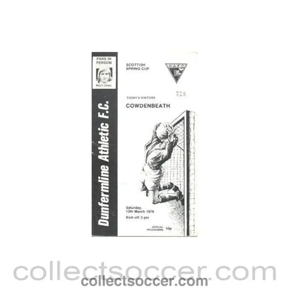 1976 - Dunfermline Athletic v Cowdenbeath official programme 13/03/1976 Scottish Spring Cup - Collect Soccer