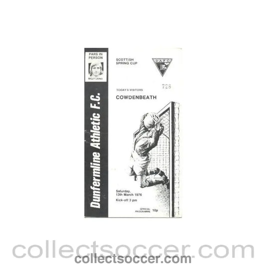 1976 - Dunfermline Athletic v Cowdenbeath official programme 13/03/1976 Scottish Spring Cup - Collect Soccer