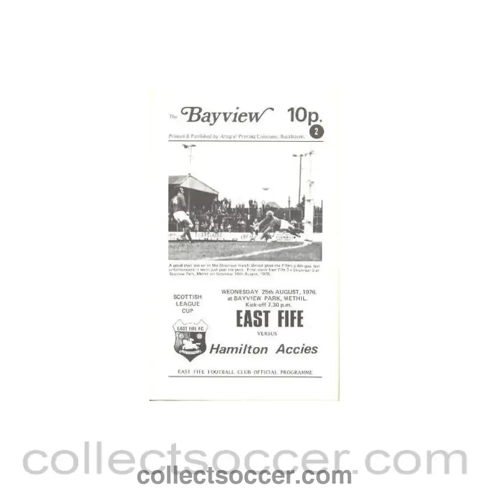 1976 - East Fife v Hamilton Accies official programme 25/08/1976 - Collect Soccer