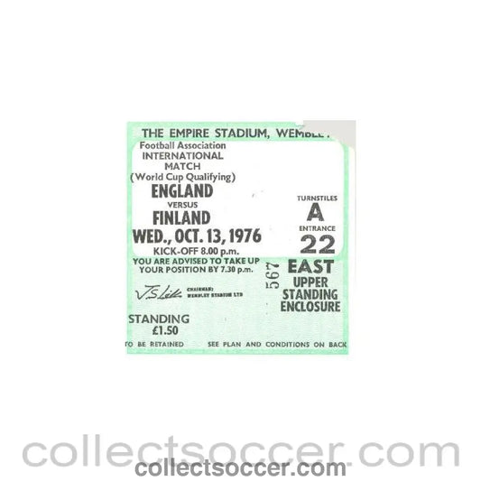 1976 - England v Finland ticket 13/10/1976 at Wembley - Collect Soccer