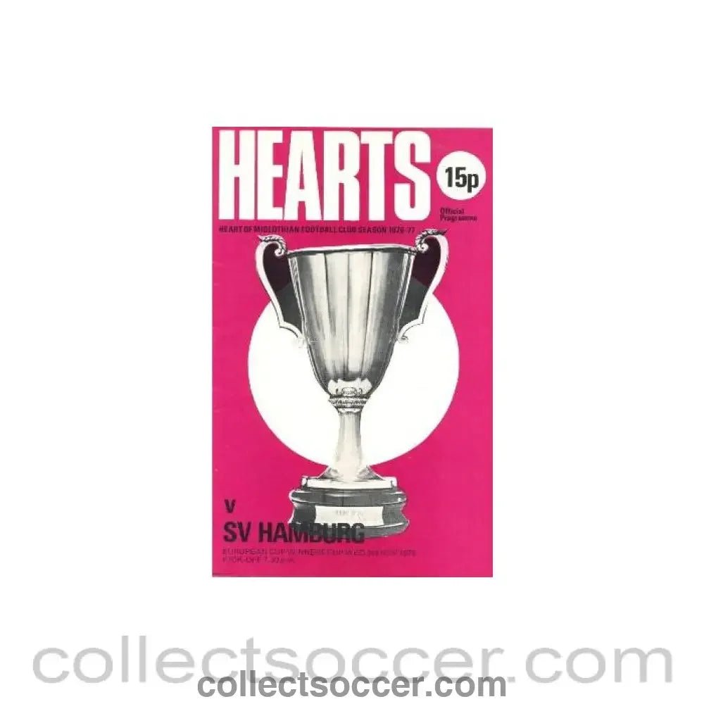 1976 - Heart of Midlothian v Hamburg official programme 03/11/1976 European Cup Winners Cup - Collect Soccer