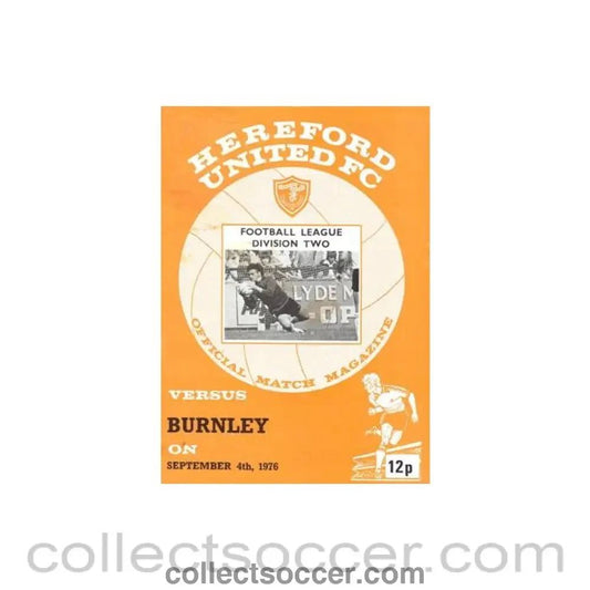 1976 - Hereford United v Burnley official programme 04/09/1976 Football League - Collect Soccer
