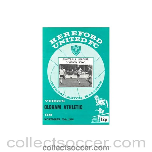1976 - Hereford United v Oldham Athletic official programme 20/11/1976 Football League - Collect Soccer