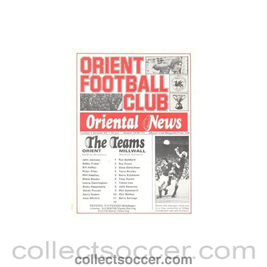 1976 - Leyton Orient v Millwall official programme 05/10/1976 Football League - Collect Soccer