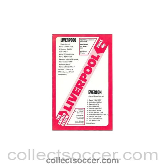 1976 - Liverpool v Everton official programme 03/04/1976 - Collect Soccer