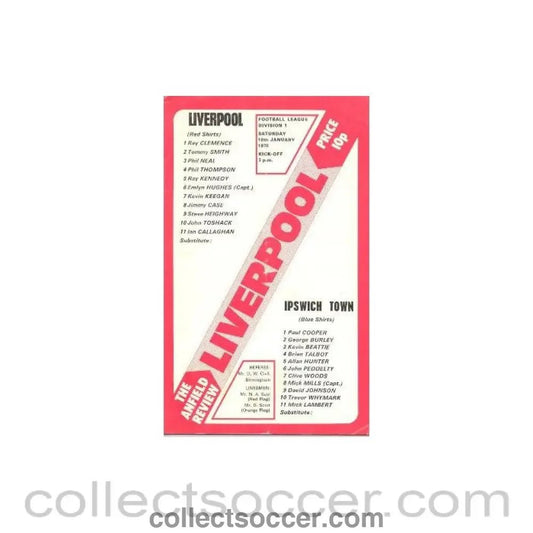 1976 - Liverpool v Ipswich Town official programme 10/01/1976 - Collect Soccer