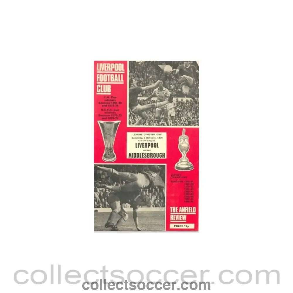 1976 - Liverpool v Middlesbrough official programme 02/10/1976 - Collect Soccer