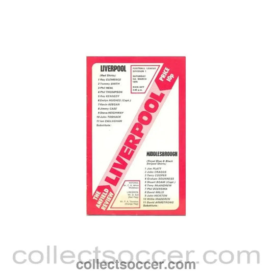 1976 - Liverpool v Middlesbrough official programme 06/03/1976 - Collect Soccer