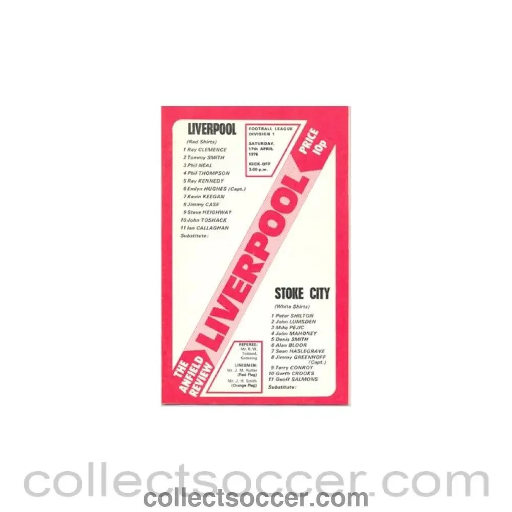 1976 - Liverpool v Stoke City official programme 17/04/1976 - Collect Soccer