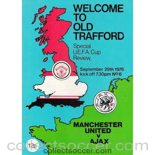 1976 - Manchester United v Ajax official programme 29/09/1976 UEFA Cup - Collect Soccer