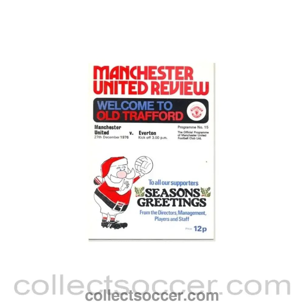 1976 - Manchester United v Everton official programme 27/12/1976 No Tokens - Collect Soccer