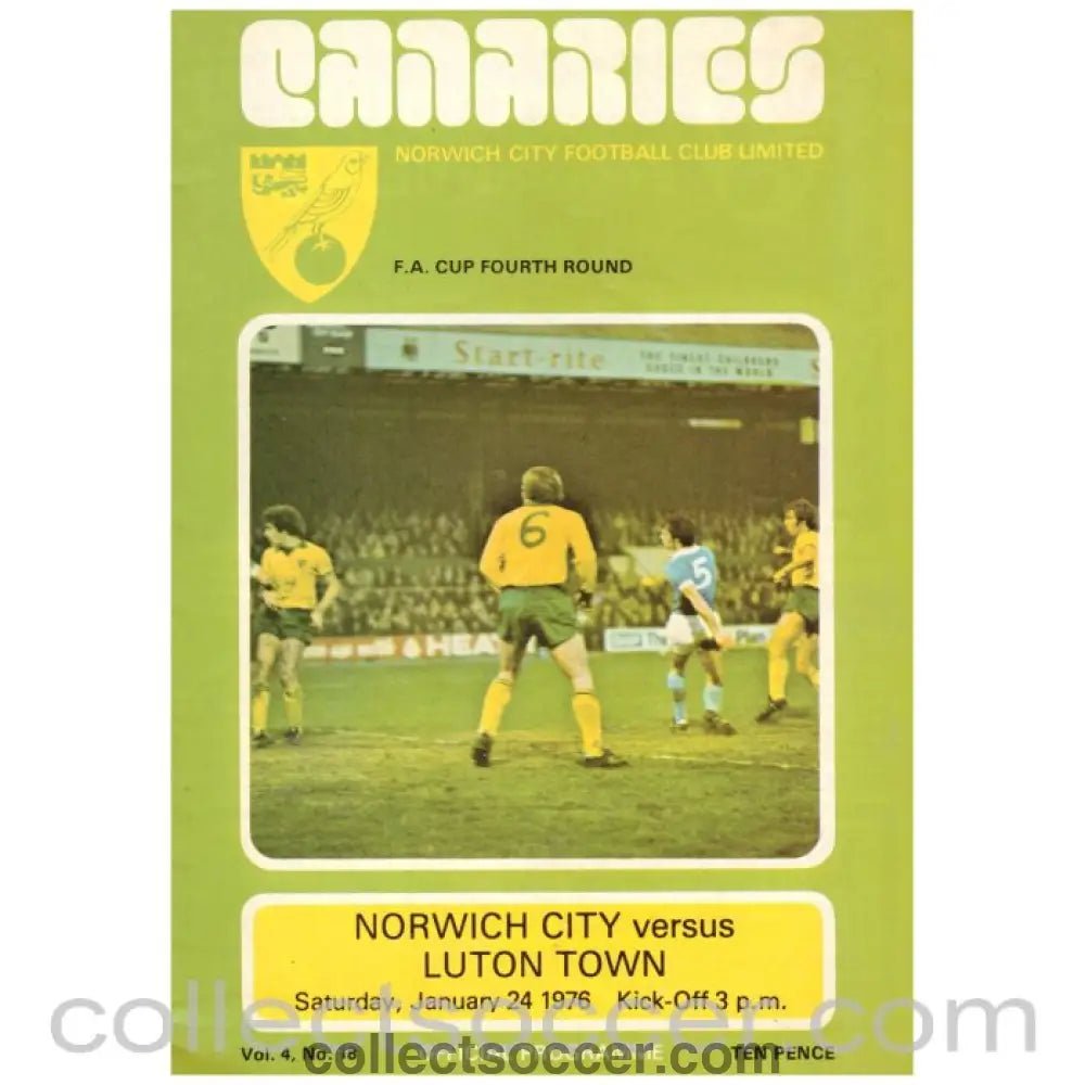 1976 Norwich v Luton Town Football Programme - Collect Soccer