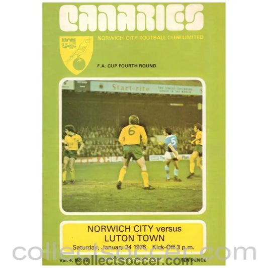1976 Norwich v Luton Town Football Programme - Collect Soccer